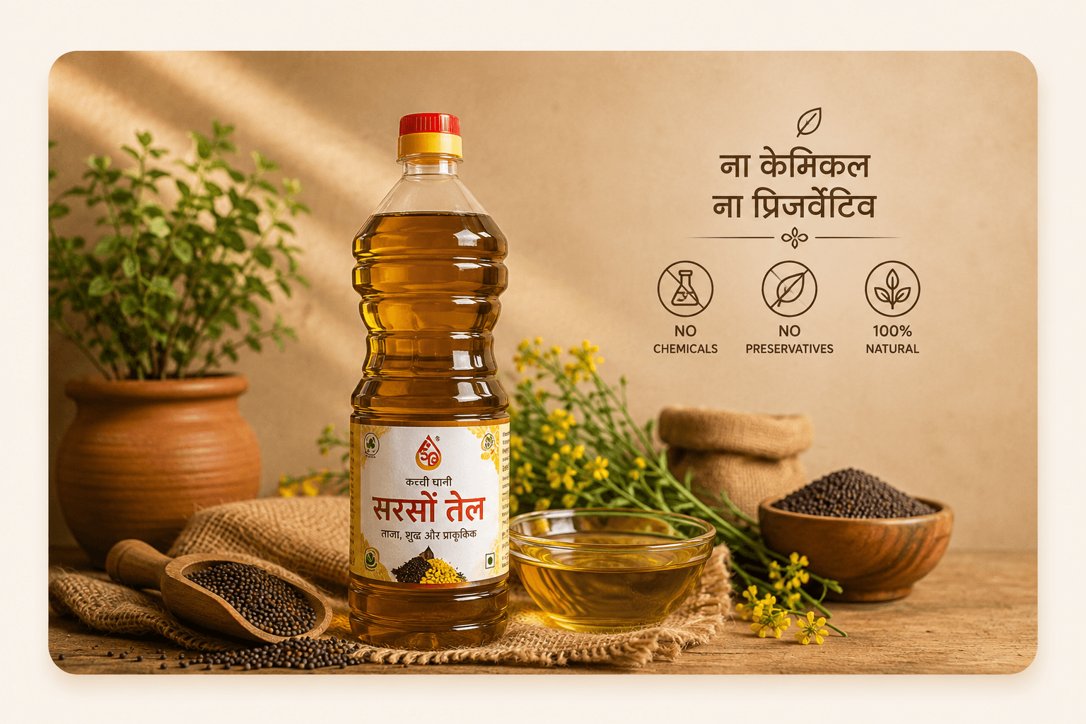 Shree Ganesh Tel Ghani Jaipur mustard oil — no chemicals, no preservatives, 100% natural