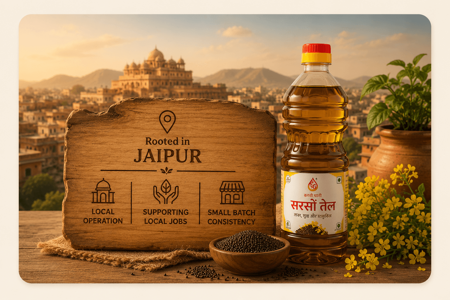 Shree Ganesh Tel Ghani Jaipur oil bottled locally, rooted in Jaipur
